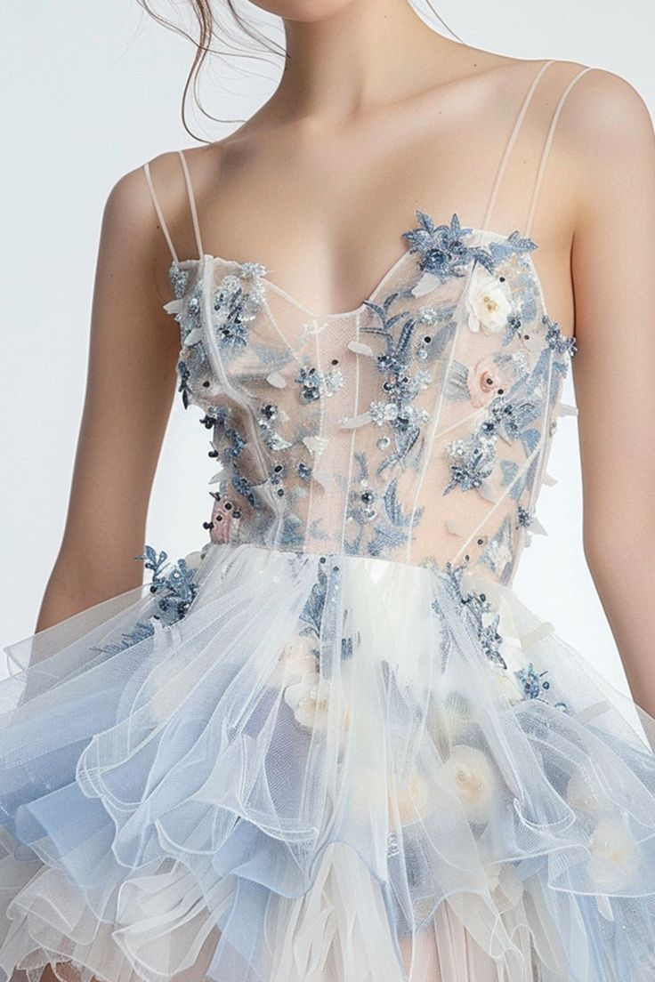 Classy Spaghetti Straps Tulle Beaded Applique A Line Short Birthday Outfits Formal Graduation Homecoming Dress