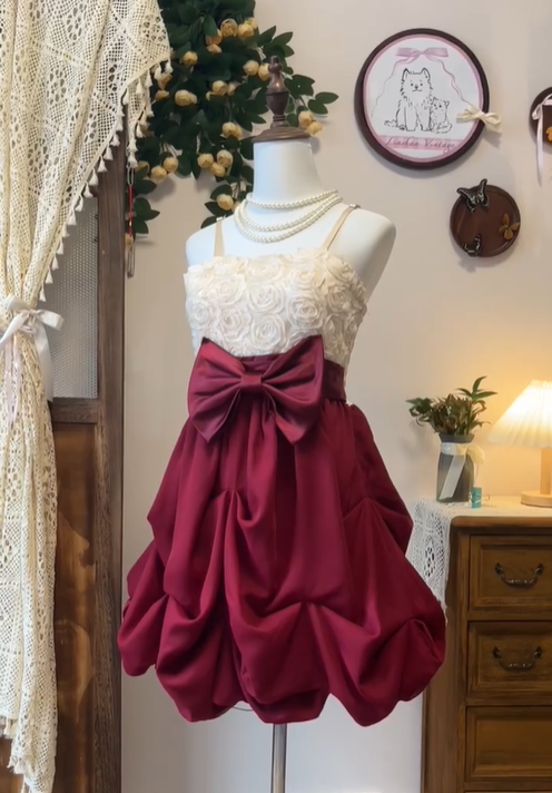 Unique Spaghetti Straps Rose Flowers Birthday Outfits Burgundy A Line Homecoming Dress