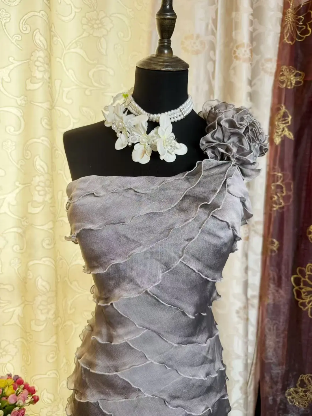 Vintage One Shoulder Gray Chiffon Sheath Cocktail Dress Formal Graduation Homecoming Dress
