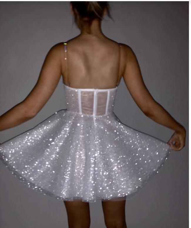 Sparkly White Sweetheart Neck Short Graduation Homecoming Dress Mini Cocktail Dress 18th Birthday Dress
