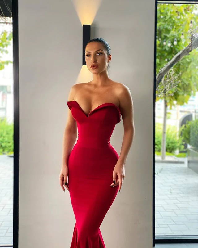 Hot Sexy Mermaid Red Long Prom Dress Strapless Evening Dress