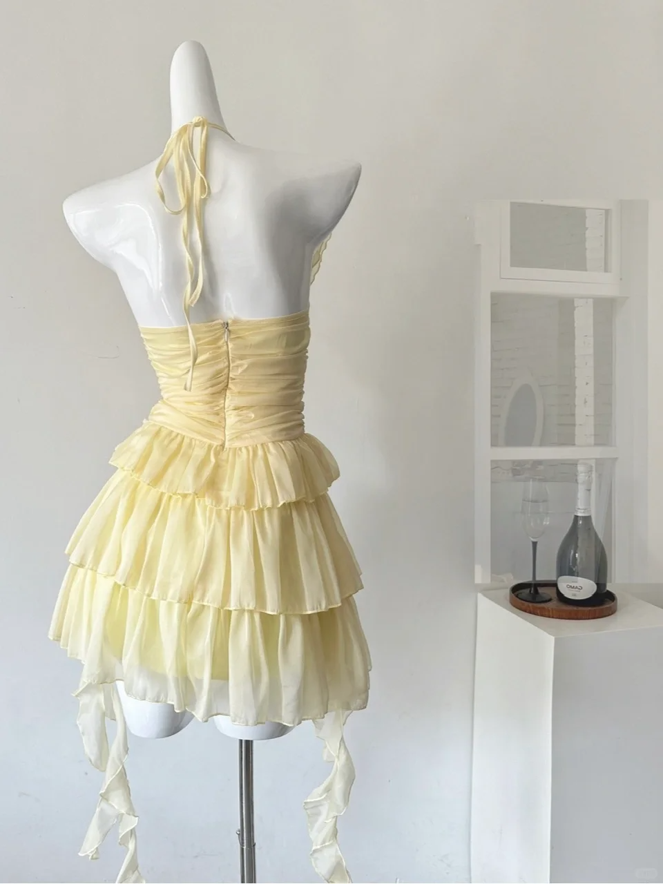 Cute Yellow Halter Chiffon Holiday Dress Mini Party Dress