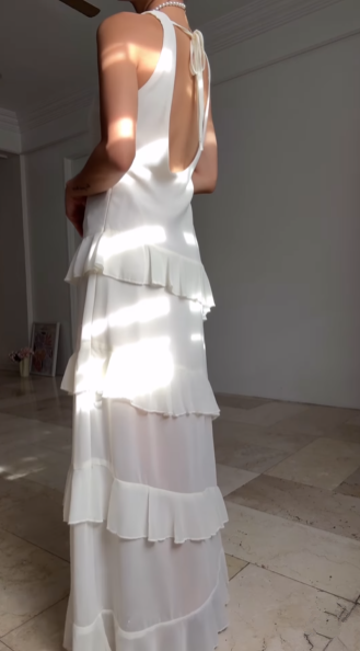 Classy White V Neck Ruffles Party Evening Dress,Formal Prom Dress