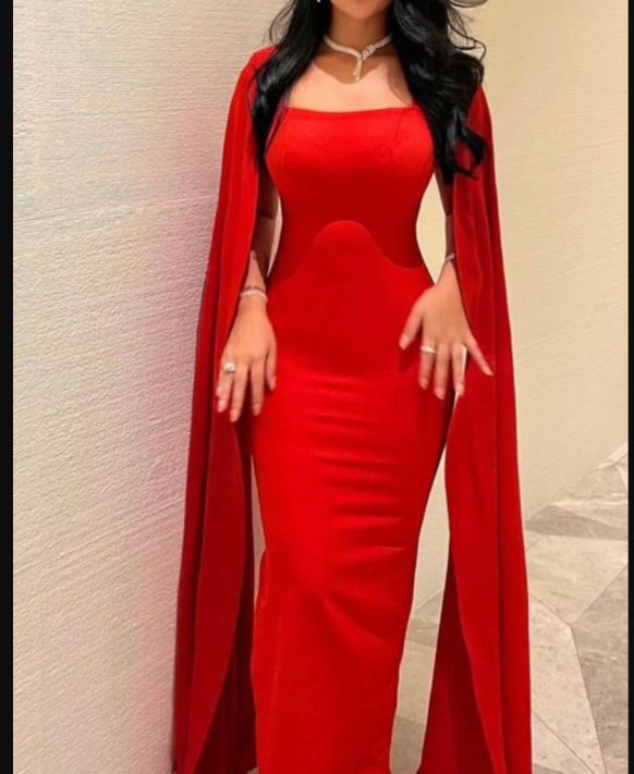 Red Satin Mermaid Evening Dress Saudi Arabia Prom Dresses
