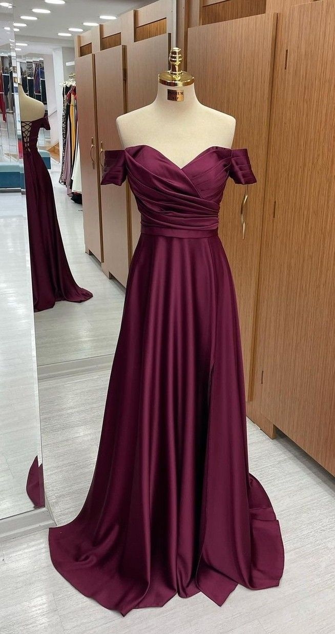 Off The Shoulder Satin Long Prom Dress,Graduation Dress