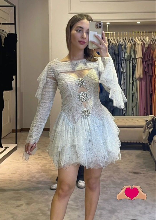 Pretty White Tulle Sequin Long Sleeves A Line Short Homecoming Dress Birthday Outfits