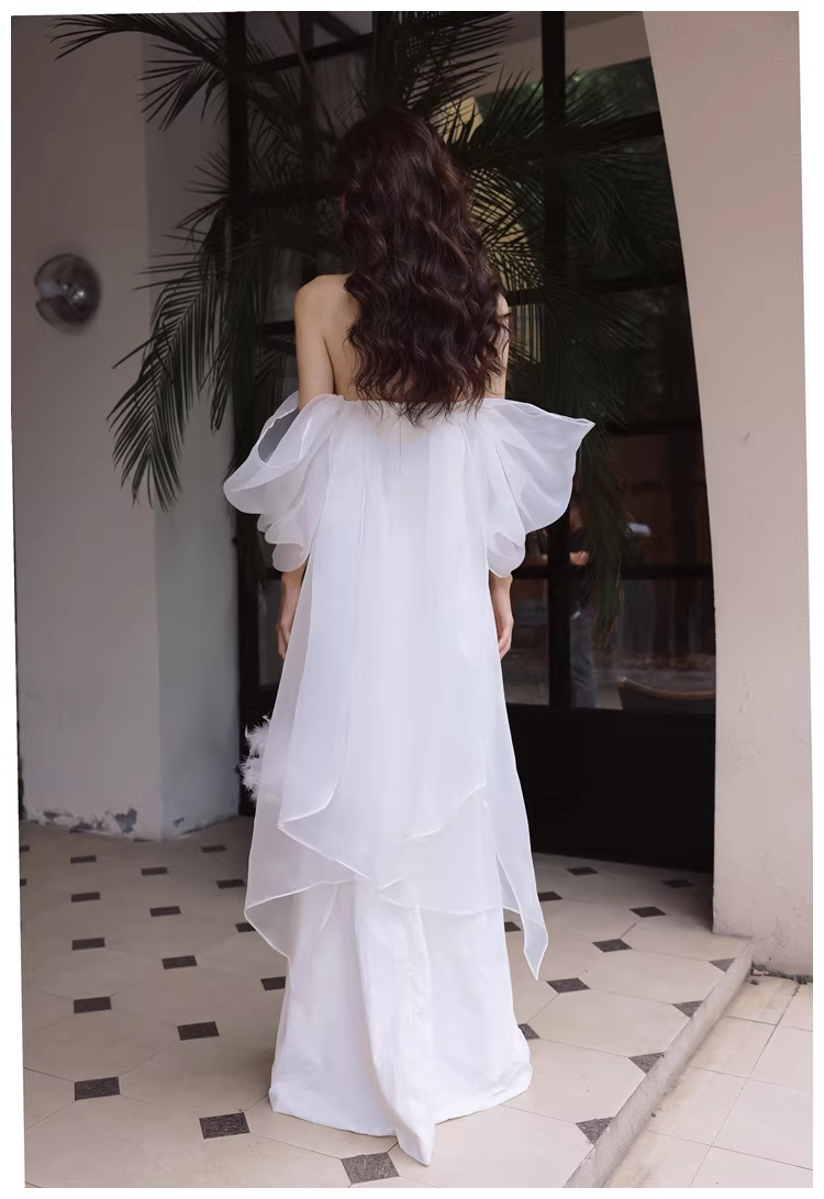 Classy Off The Shoulder White Satin Slit Mermaid Long Party Dress Birthday Evening Dress