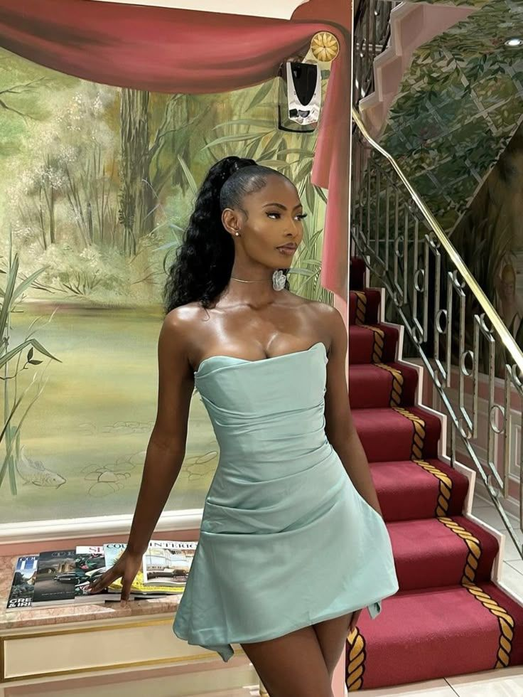 Simple Strapless Green Mini Birthday Dress A Line Homecoming Dress