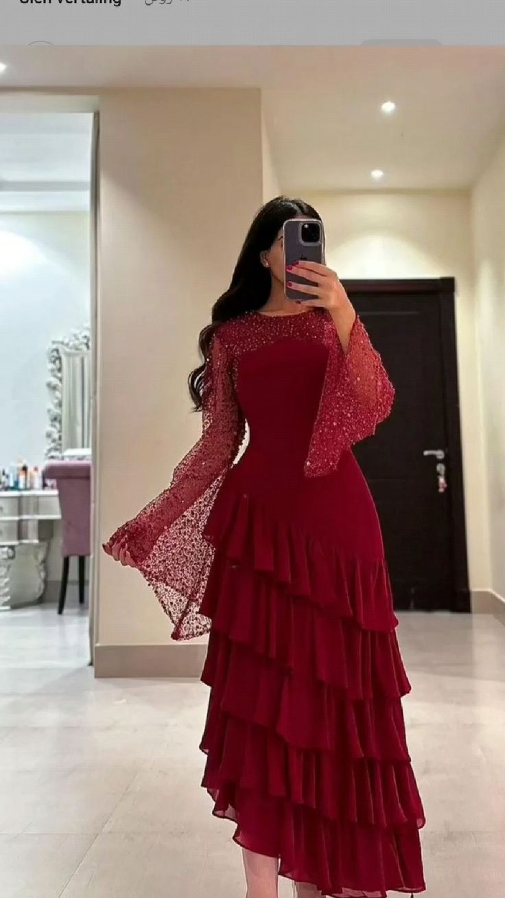 Beautiful Sequins Chiffon Prom Dress Layered Long Party Gown