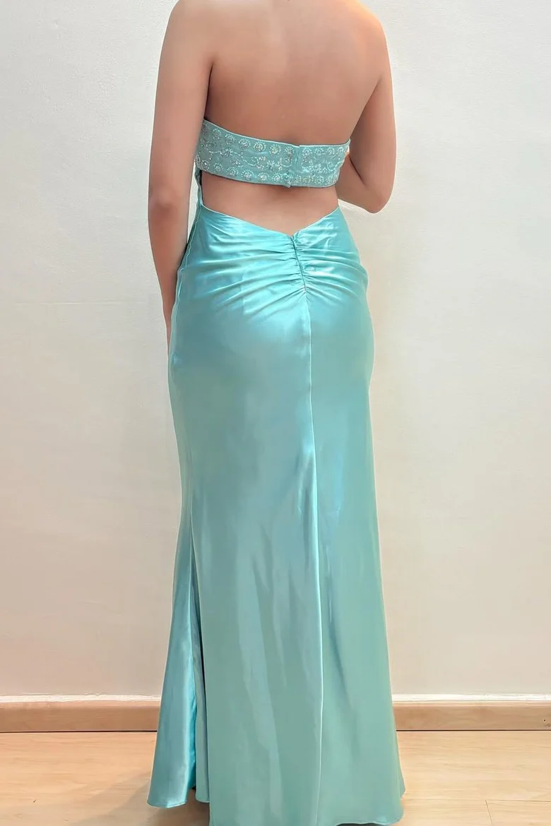 Chic Strapless Beaded Evening Dress Long Party Prom Dress