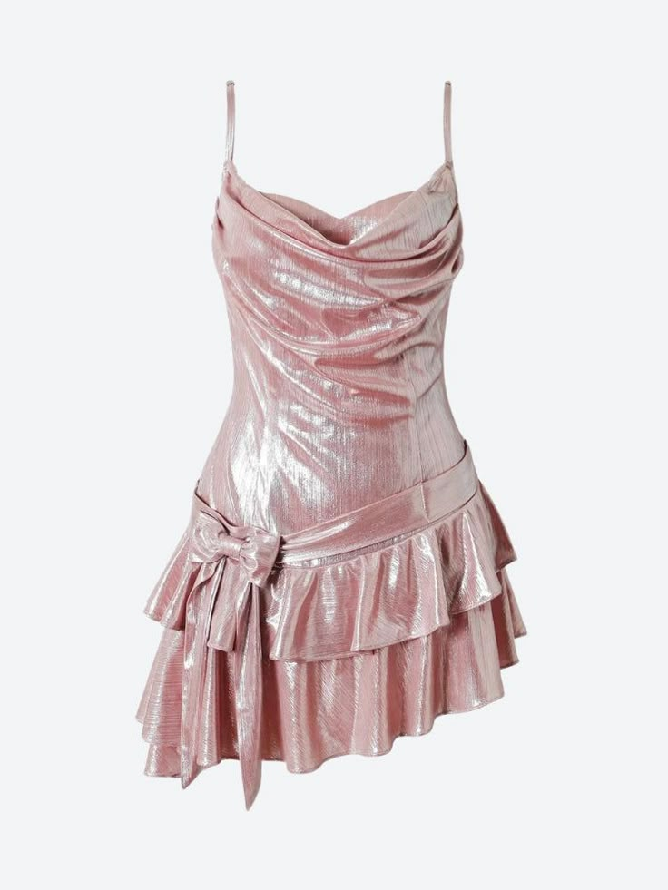Simple Pink Spaghetti Straps Satin A Line Layered Homecoming Dress Cocktail Dress
