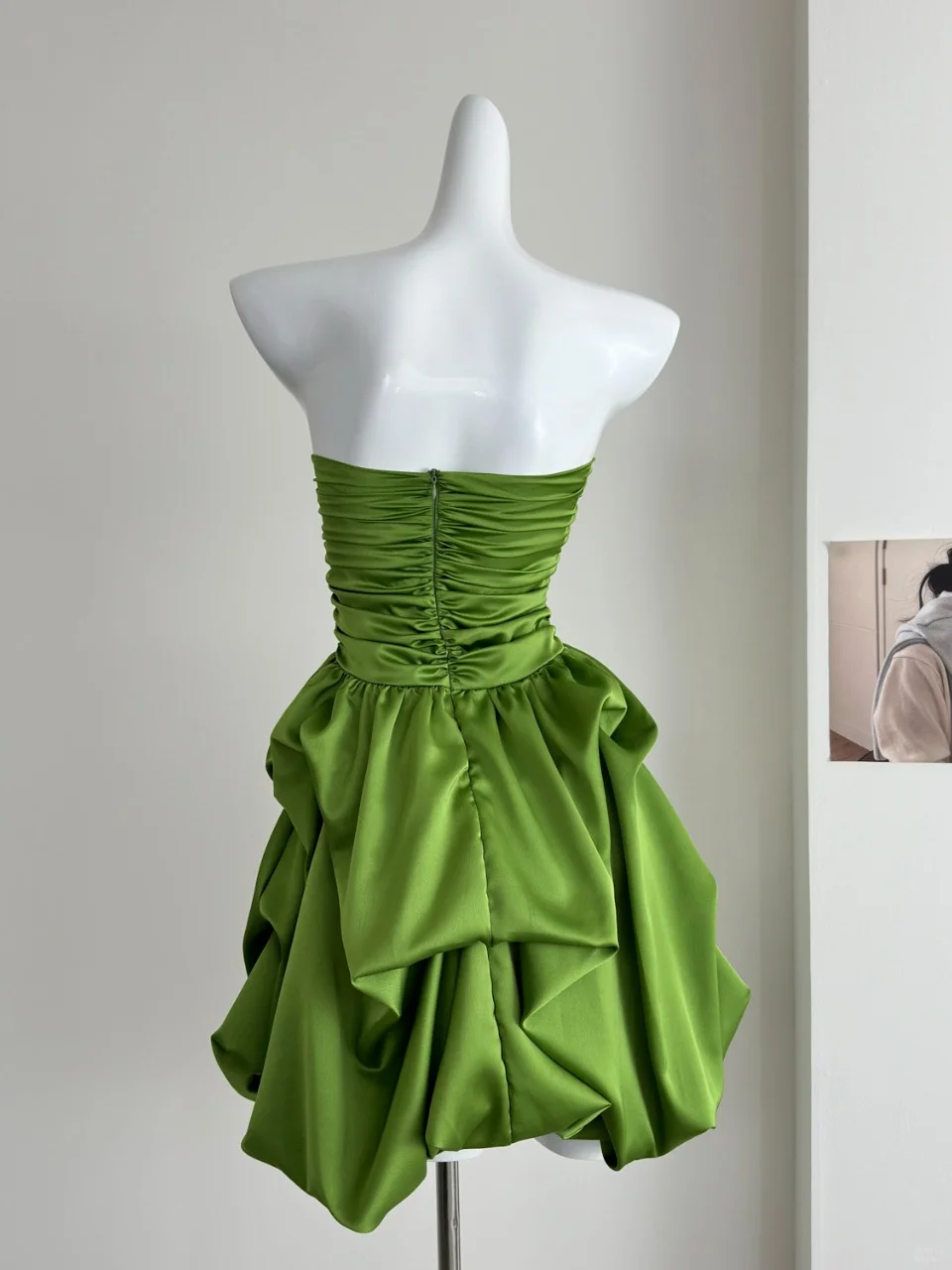 Green Satin Strapless A Line Homecoming Dress Simple Birthday Dress