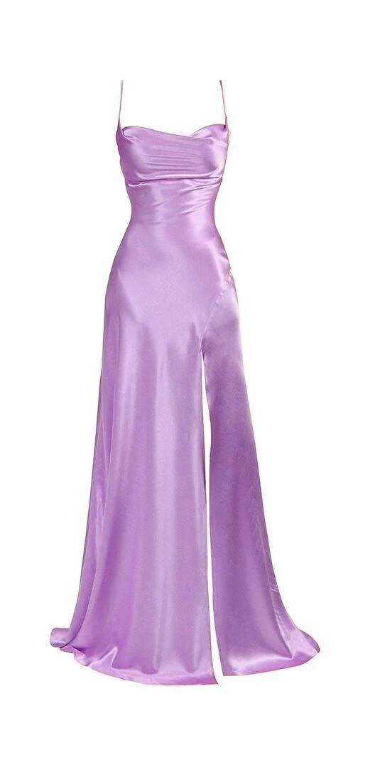 Simple Blue Spaghetti Straps Prom Dress With Split