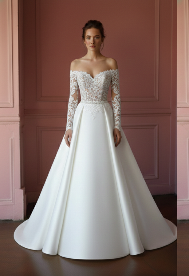 Masterpost All Styles Lace Satin Long Tulle Bridal Gown