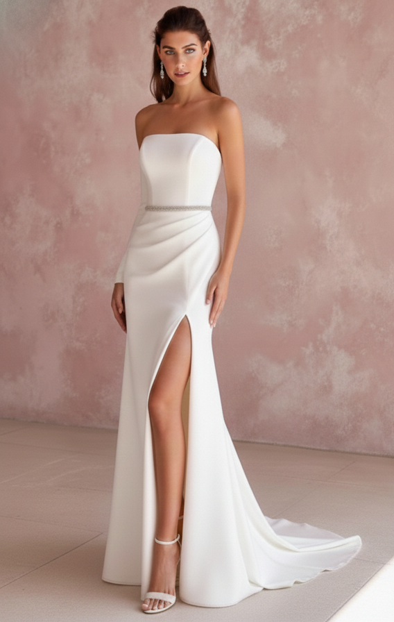 Minimalist Wedding Dress Crepe Long Modern Alternative Gown