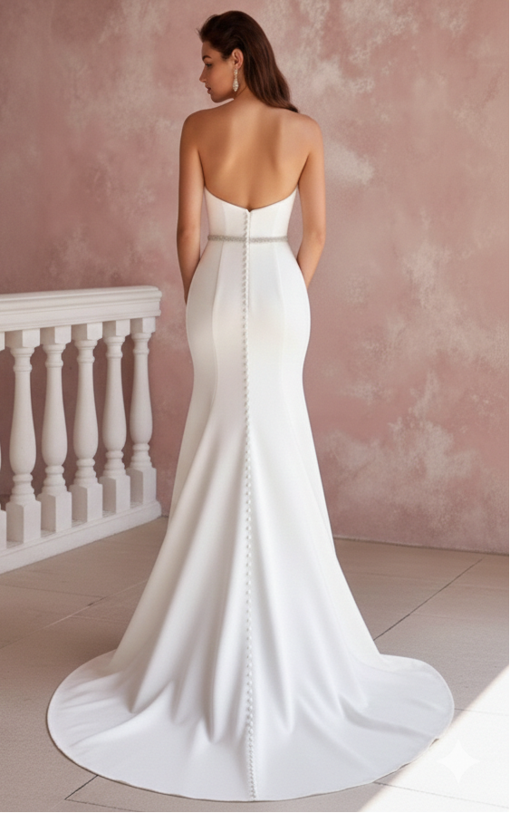 Minimalist Wedding Dress Crepe Long Modern Alternative Gown