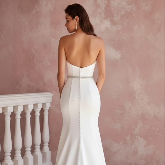 Minimalist Wedding Dress Crepe Long Modern Alternative Gown