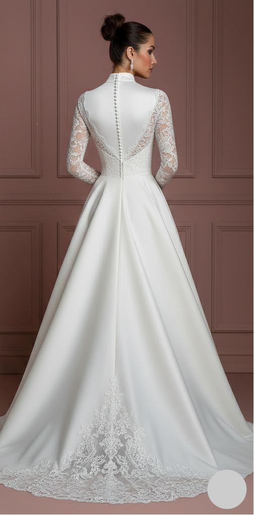 Mock Neck Sleeve Wedding Dress Modest Long High Class Gown