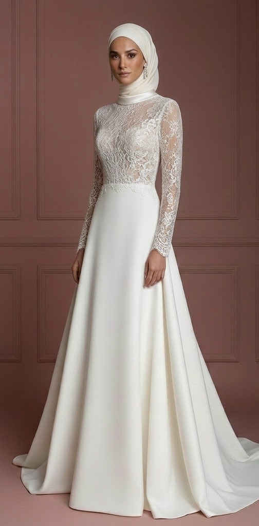 Modest Bridal Gown With Hijab Elegant Wedding Dress Style Muslim