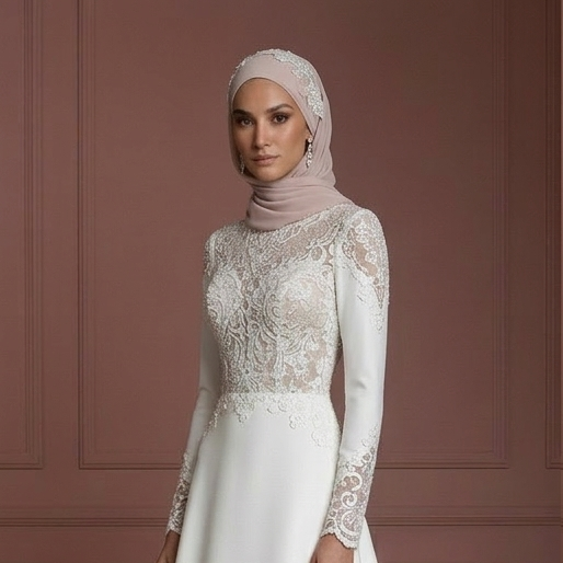 Modest Hijab Bridal Gown For Muslim Bride Elegant Style Wedding Dress