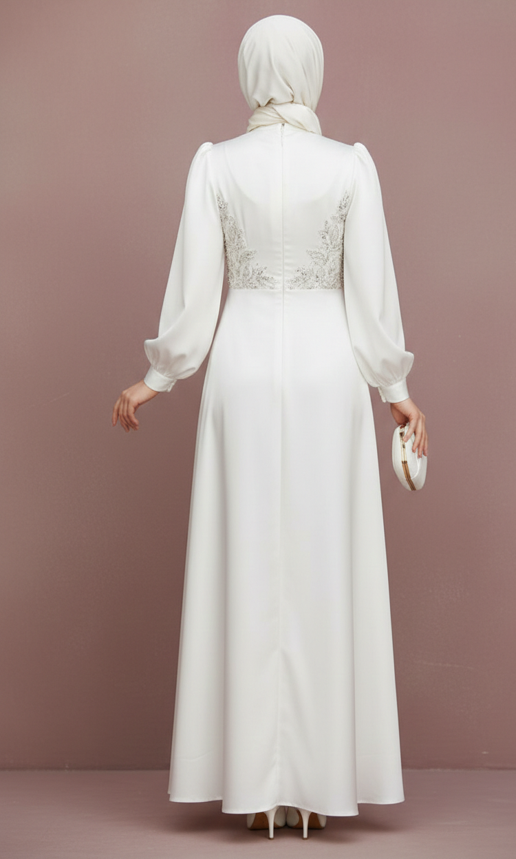 Modest Bridal Gown Simple Muslim Wedding Dress No Slit Long Sleeve