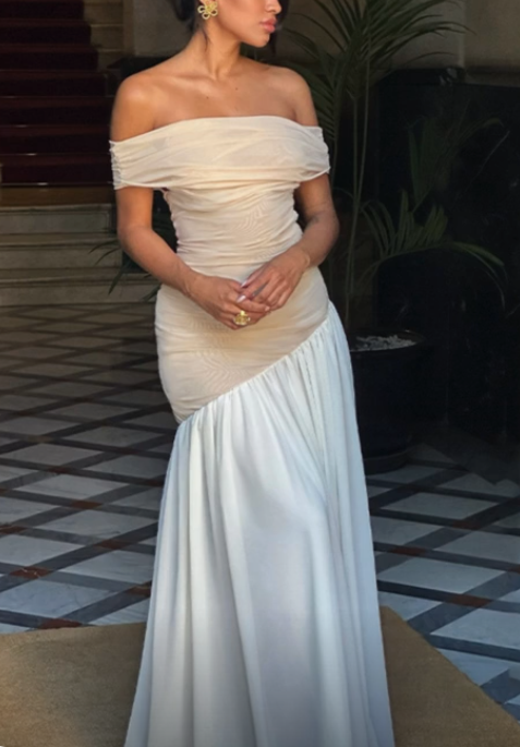 Off The Shoulder Chiffon A Line Party Evening Gown Formal Prom Dress