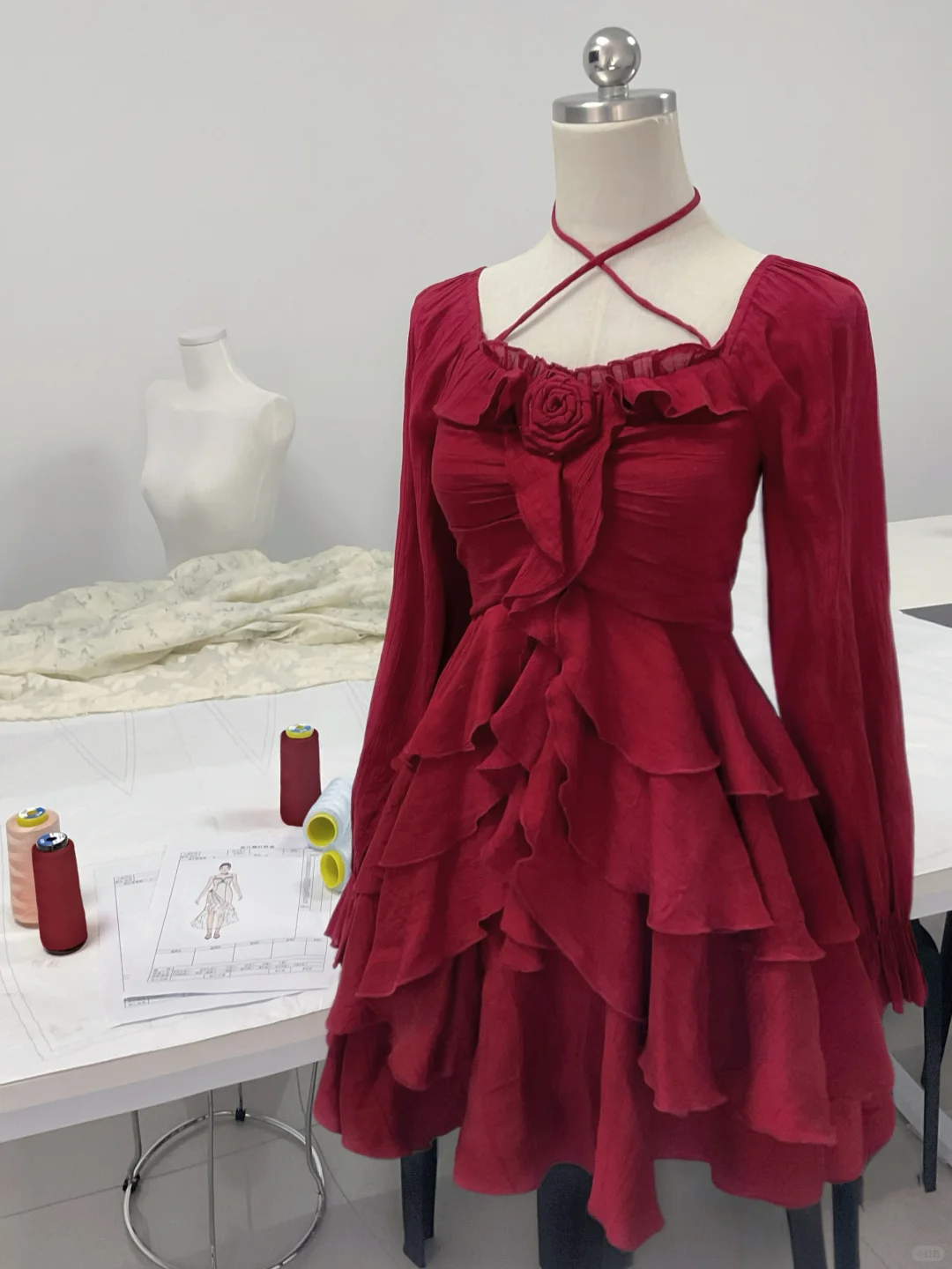 Elegant Burgundy Chiffon Layered Long Sleeves Short Party Dress Homecoming Dress