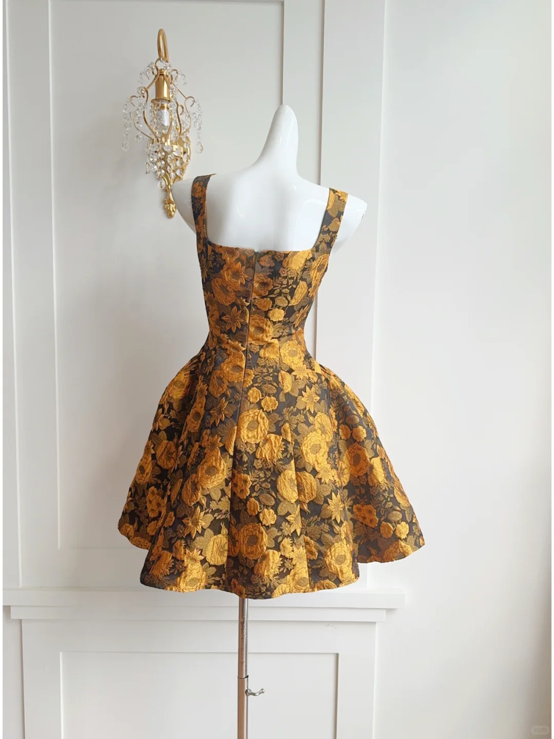Pretty Yellow Satin Print Floral A Line Short Party Dress Formal Homecoming Dress Birthday Outfits