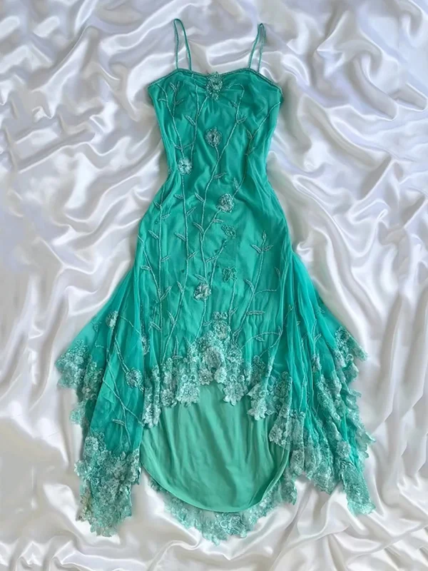 Classy Green Chiffon Lace Appliques Mermaid Prom Dress Long Party Dress