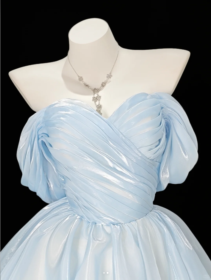 Classy Sky Blue Organza Pleated A Line Short Homecoming Dress 16th Birthday Outfits