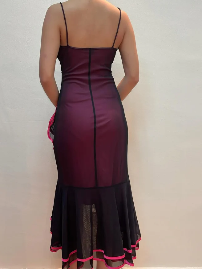 Vintage Straps Mermaid Ruffle Prom Dress Unique Chiffon Party Evening Gown