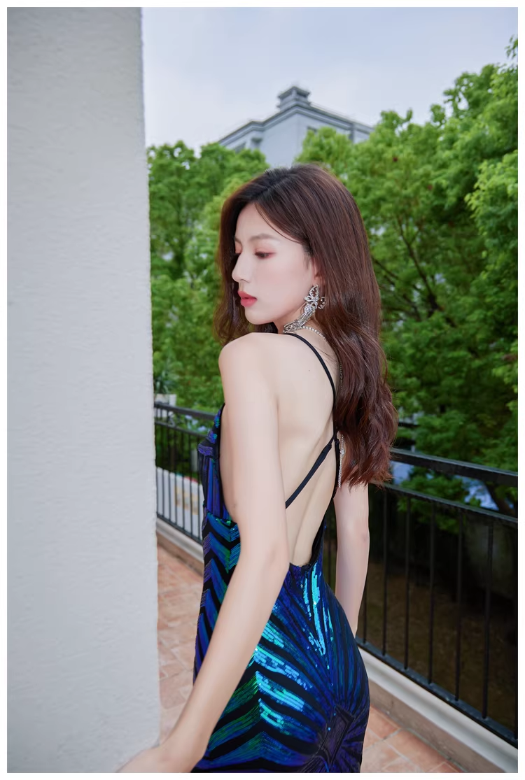Vintage Green Spaghetti Straps Sequin Mermaid Long Evening Dress Birthday Dress