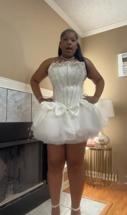 White Strapless A-Line Tulle Birthday Outfits Short Party Dress Classy Graduation Homecoming Dress
