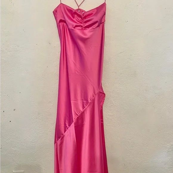 Charming Hot Pink Satin A Line Evening Dress Long Prom Party Gown