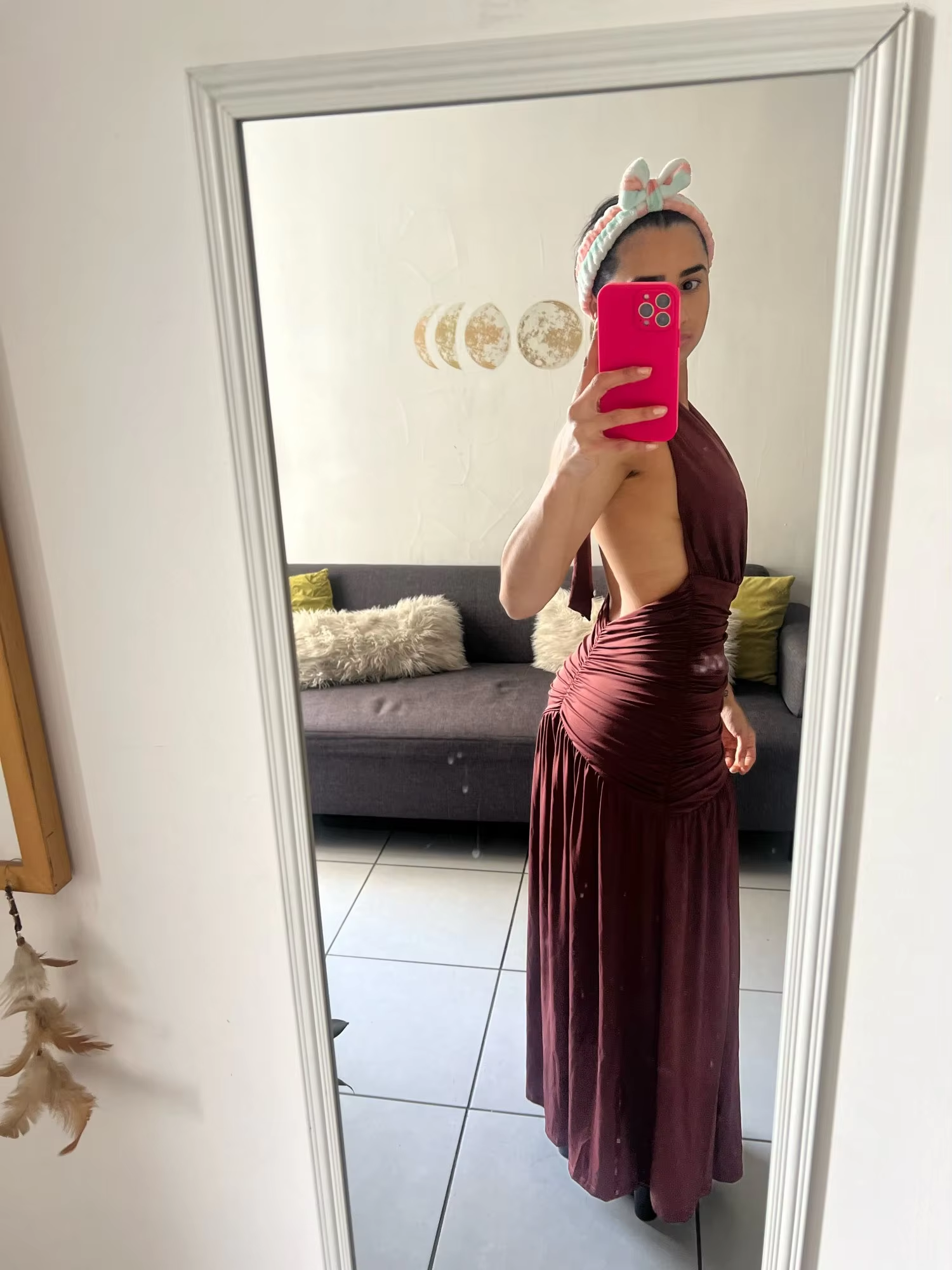 Sexy Halter Backless Party Evening Dress,Brown V Neck Slit Prom Dress