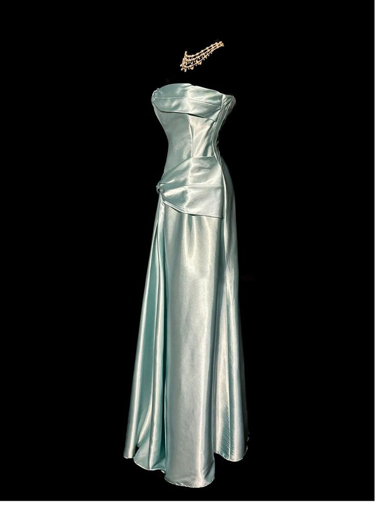 Simple Green Strapless Satin Prom Dress,Long Party Evening Dress