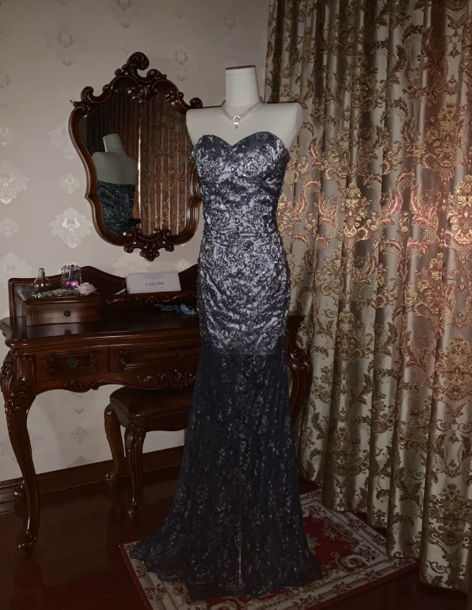Gorgeous Sweetheart Neck Satin Beaded Mermaid Long Evening Dress Formal Birthday Party Dress