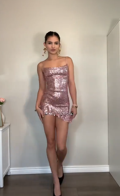 Sparkly Pink Spaghetti Straps Sequin Sheath Short Party Dress Formal Homecoming Dress