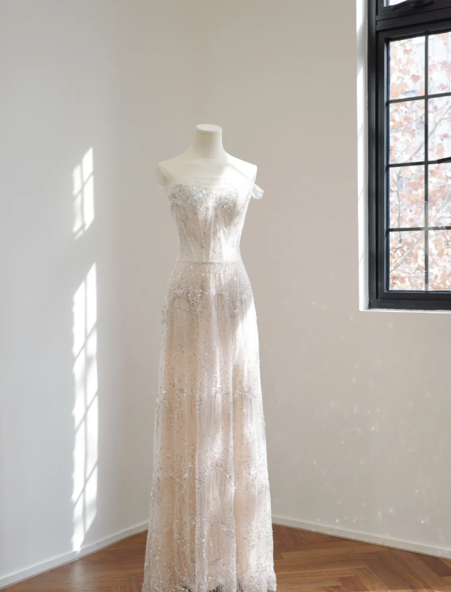 Pretty Off The Shoulder Tulle Sequin A Line Long Party Dress Evening Dress