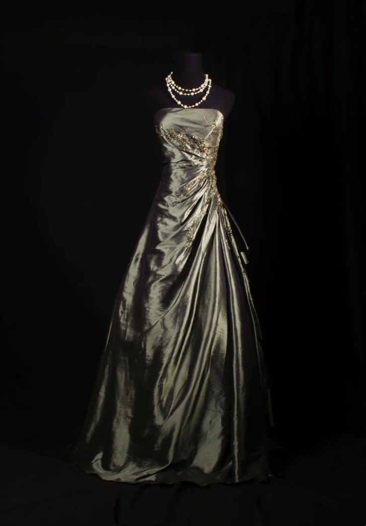 Fashion Army Green Strapless Satin Beaded Long Prom Dress Evening Dress