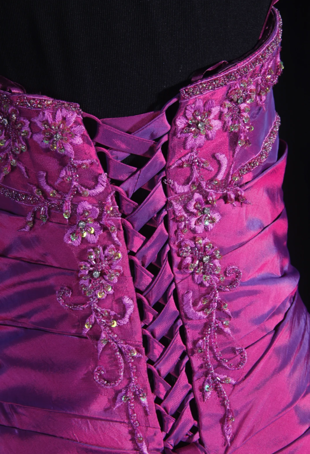 Glamorous Strapless Satin Ball Gown Purple Embroidery Beaded Long Birthday Party Dress Prom Gowns