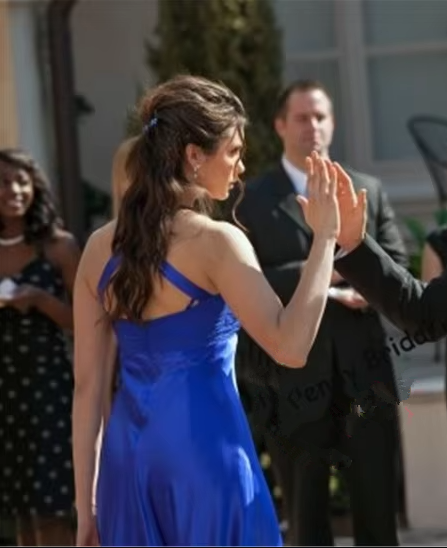 Elegant Blue Satin Ling A Line Party Prom Dress Formal Evening Gown