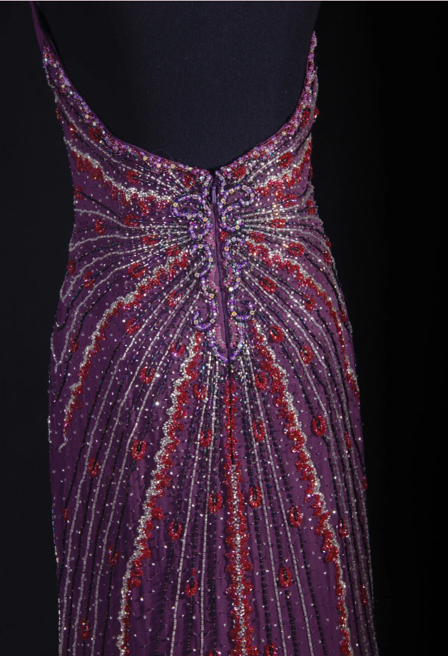 Purple Vintage V Neck Halter Satin Beaded Mermaid Long Party Dress Backless Evening Gown