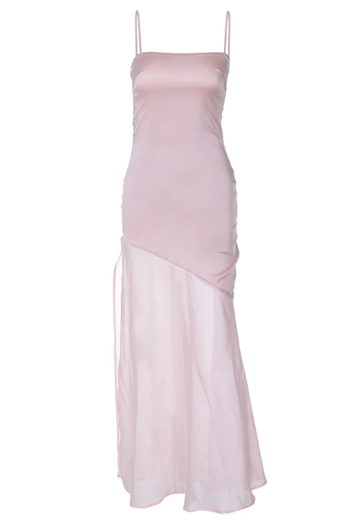 Elegant Pink Spaghetti Straps Party Dress Slit Prom Dress