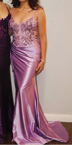 Purple Spaghetti Straps Mermaid Slit Evening Dress Prom Dress