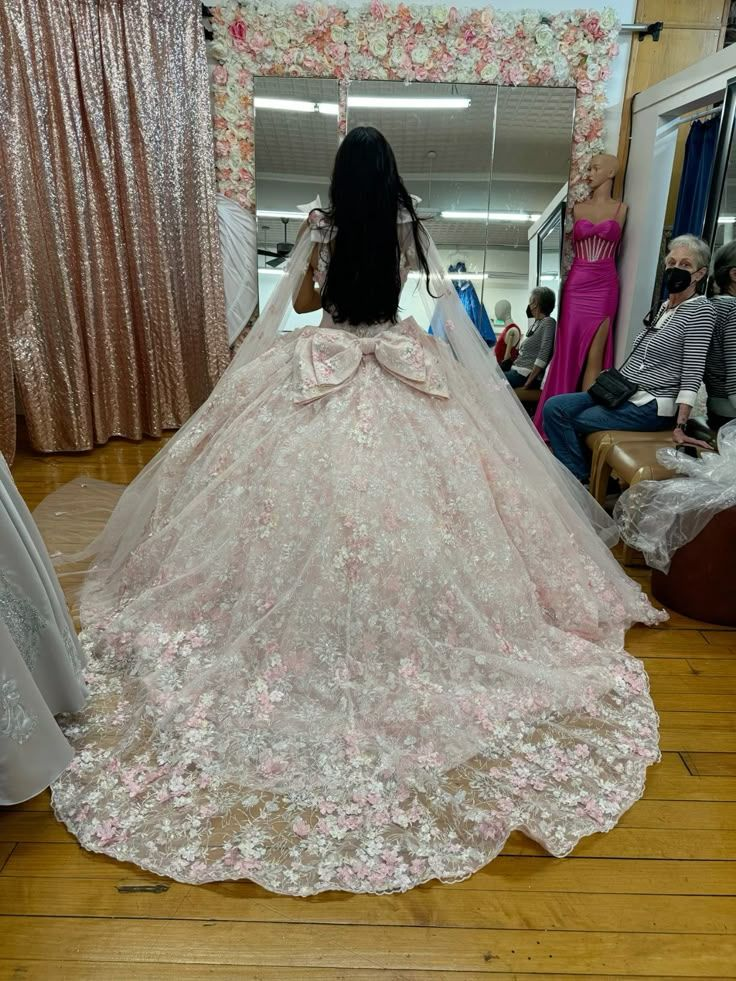 Pretty Pink Off The Shoulder Tulle Lace Appliques Quinceanera Dress Sweet 16 Dress With Bow