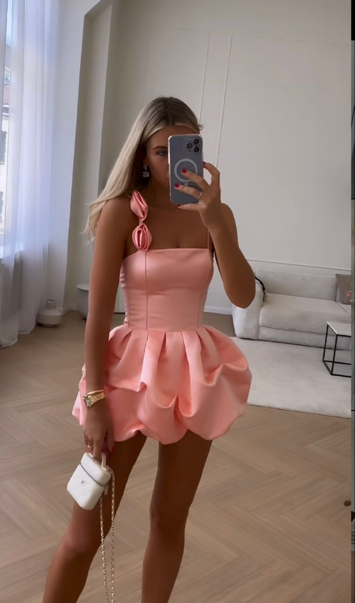 Cute Pink Satin 17th Birthday Dress 8th Grade Formal Homecoming Dress