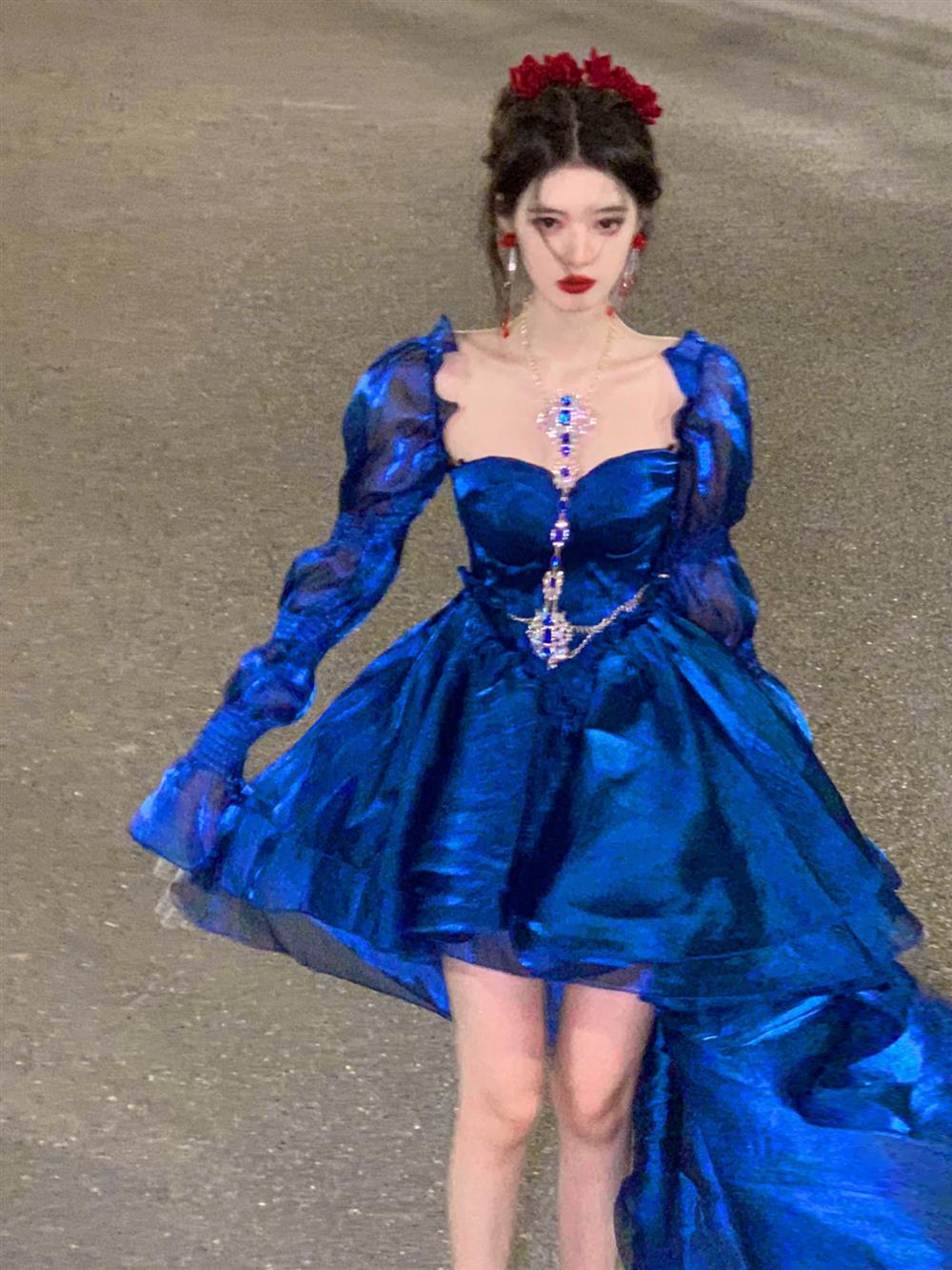 Sexy French High Low Sweetheart Christmas Dress Royal Blue Birthday Dresses Birthday Outfits