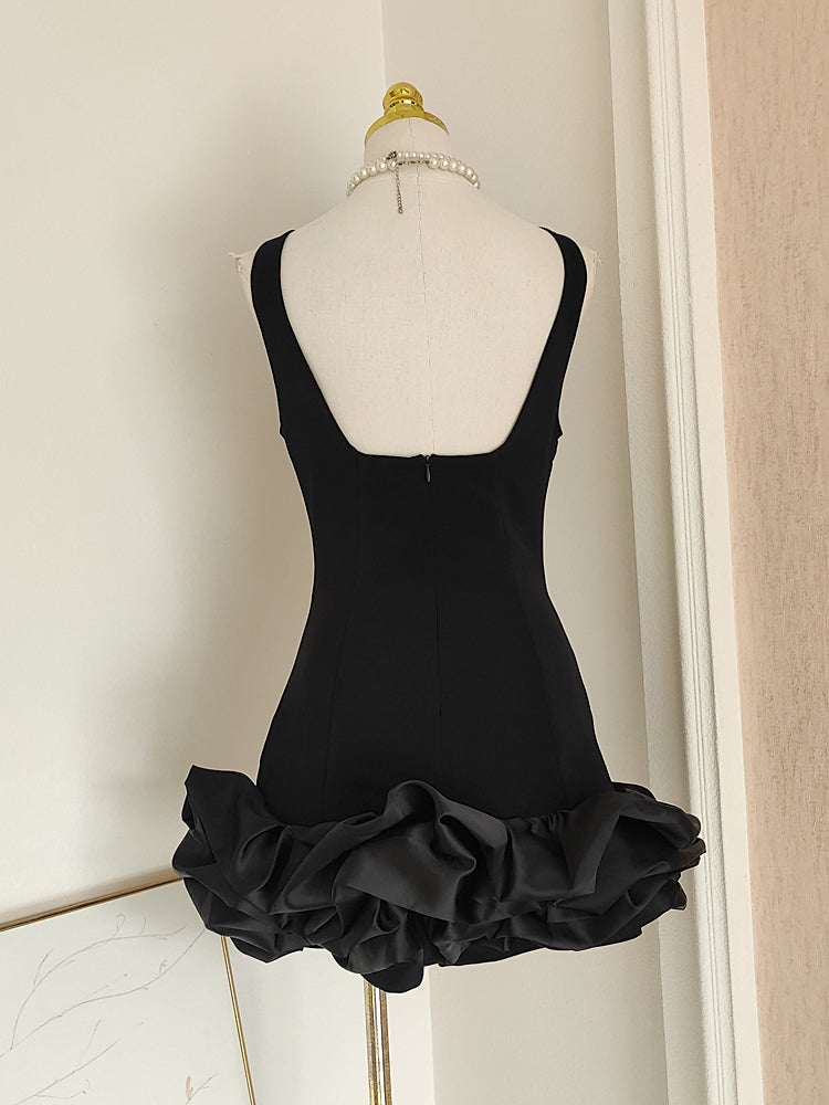 Sexy Sheath Black Satin Holiday Dress Travel Vacation Dresses Short Birthday Dress