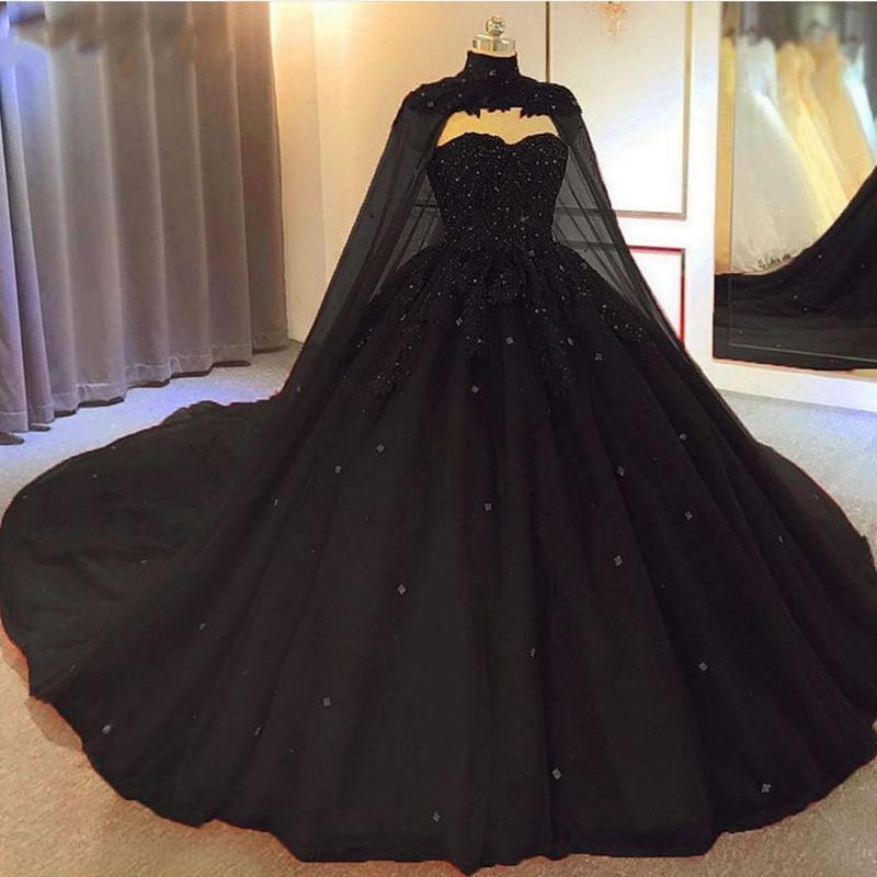Ball Gown Black Tulle Long Sweet 16 Dresses